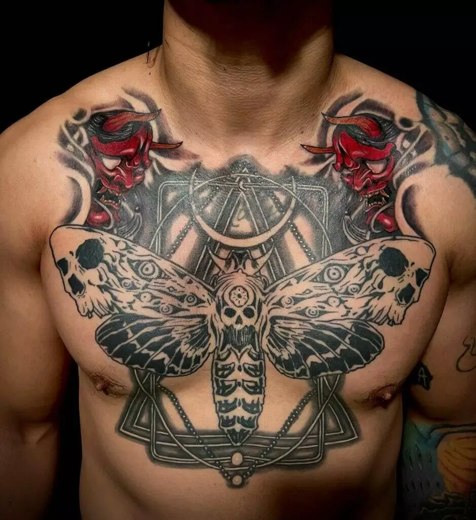 Moth tattoo, man