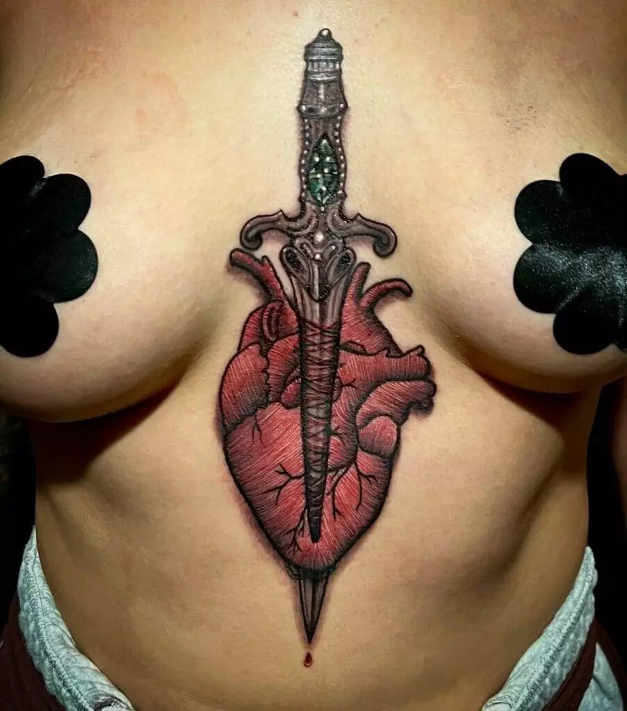 Tattoo, heart, sword.