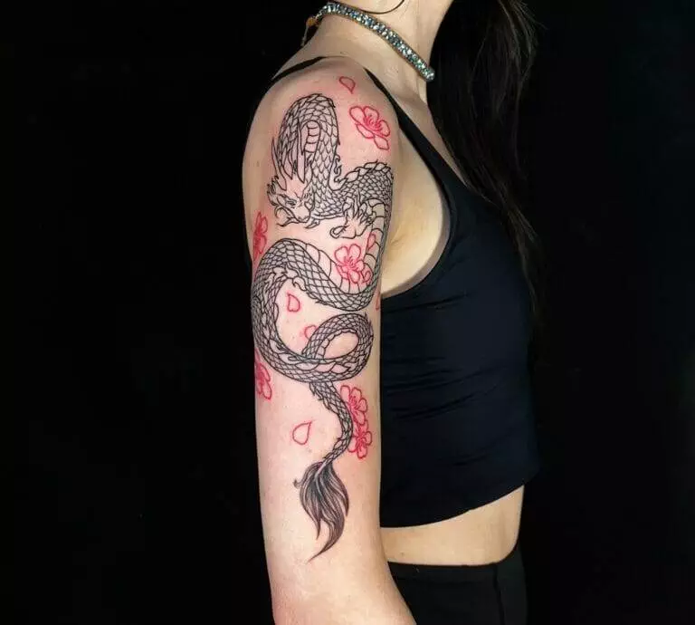 woman, dragon, tattoo